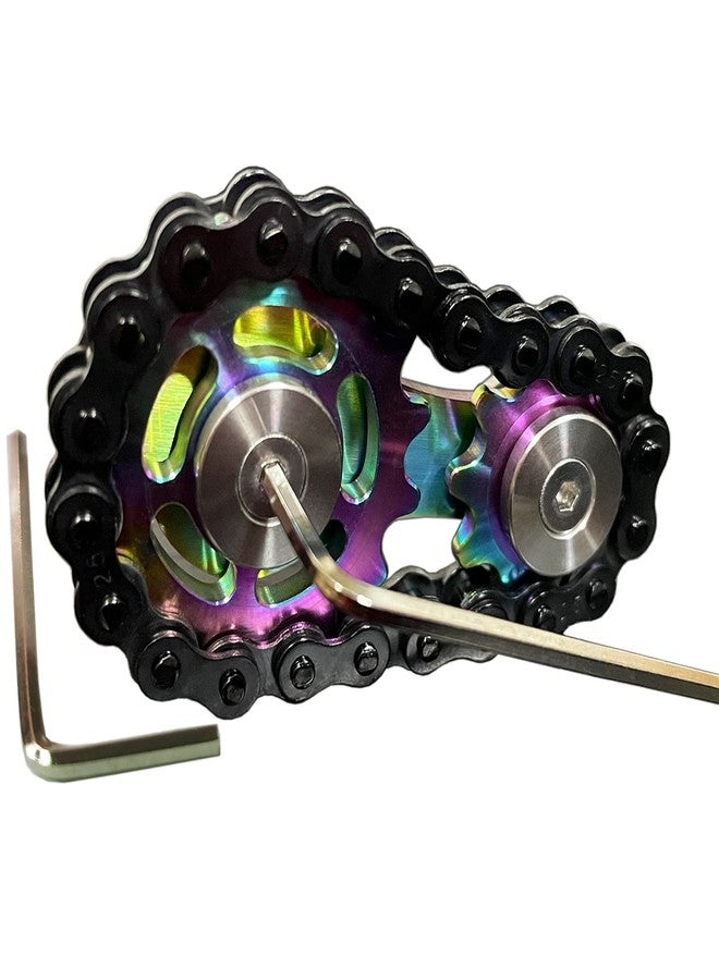 Bitopbi Stainless Steel Sprocket Fidgets Chain Fidget Cube Gears Linkage Bike Chain Novelty Fidget Block Kinetic Desk Toy Metal EDC Focus Meditation Break Bad Habits ADHD (Colorful+Black) - Image 1
